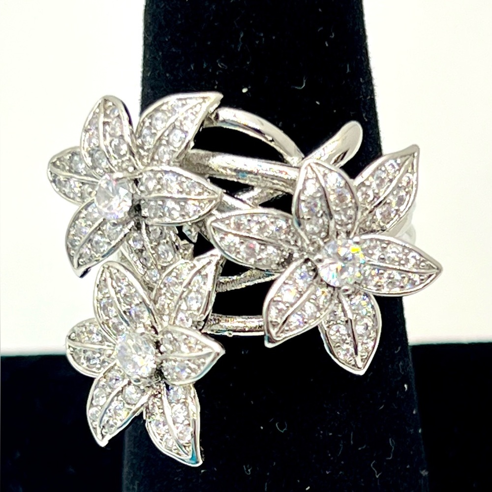 Show-Stopping Flower Statement Ring, Size 7, Marked 925